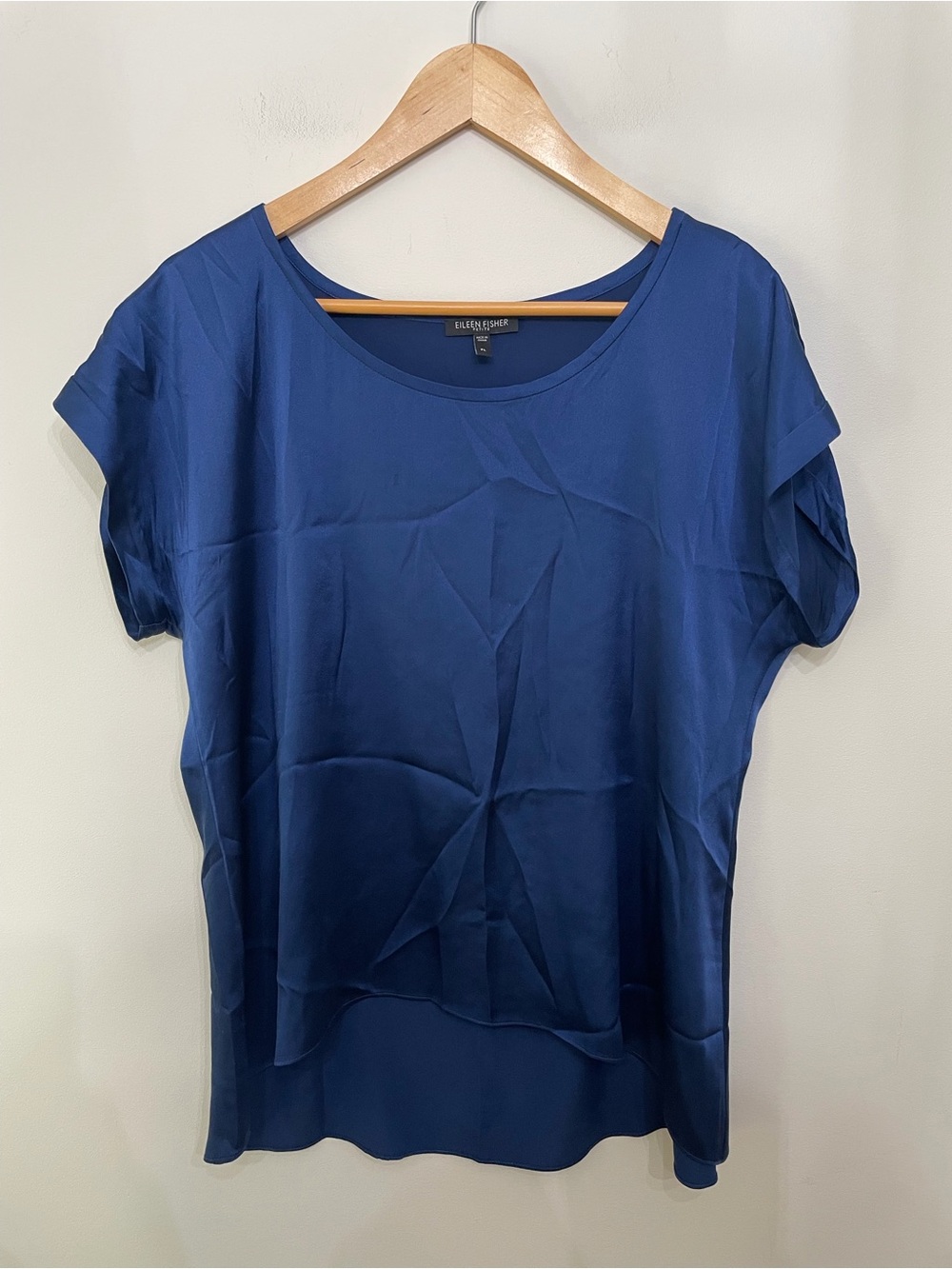 Eileen Fisher Silk Blend Scoop Neck Top Short Sleeve Light Blouse Women’s P L